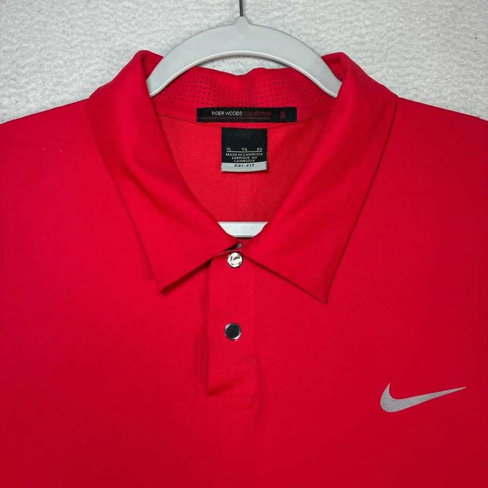 Nike Tiger Woods Collection Golf Polo Shirt Men XL Red Black Stretch 518102-694